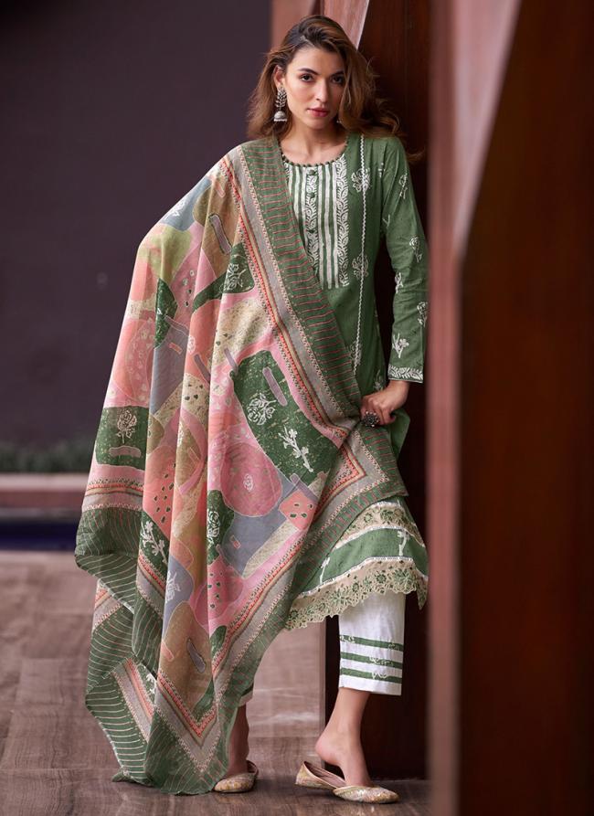 Pure Lawn Cambric Green Daily Wear Digital Printed Pakistani Suit